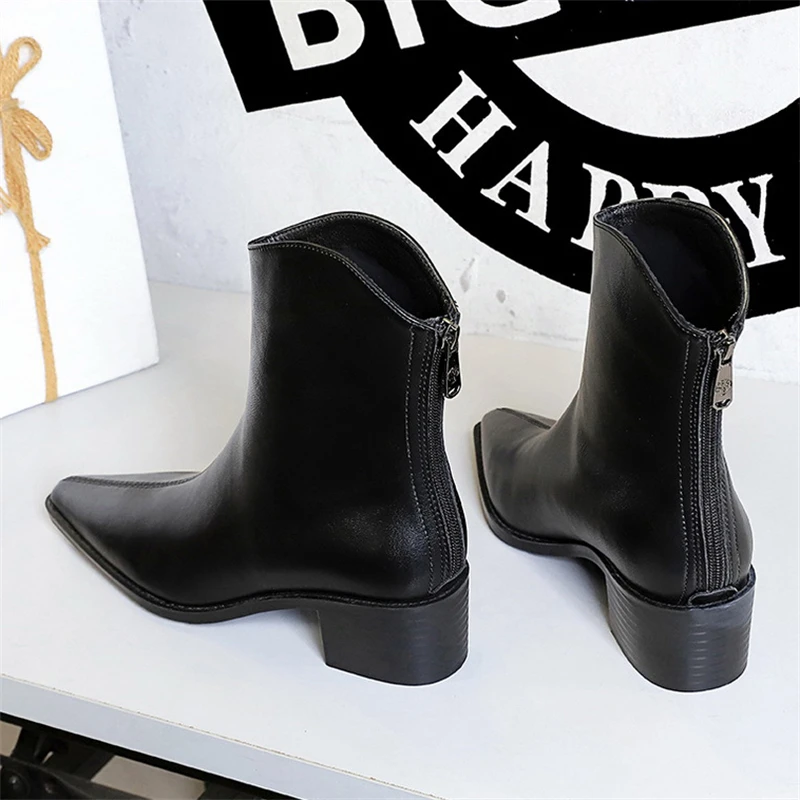 BIGTREE estilo callejero diseñador Vintage puntiagudos cremallera Mujer botines Otoño Invierno moda zapatos de tacón cuadrado Botas Mujer