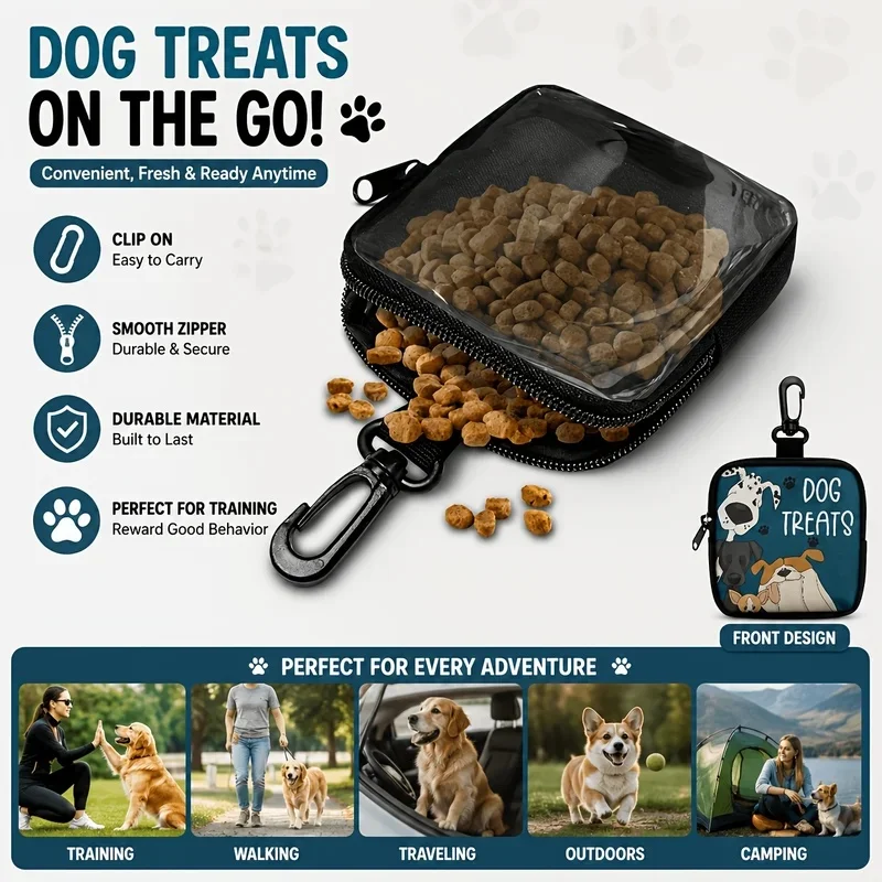 Bolsa Portátil para Premios de Perro con Ventana Transparente y Cierre de Cremallera, Bolsa para Premios de Entrenamiento para Paseos al Aire Libre y Recompensas Diarias