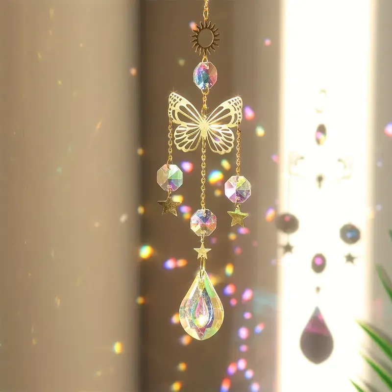 1 Atrapasueños de Cristal con Forma de Mariposa - Prisma de Vidrio que Refleja la Luz para Decoración del Hogar, Jardín y Coche