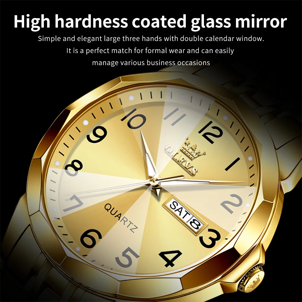 OLEVS 9970 reloj para hombre marca Original reloj de cuarzo luminoso resistente al agua espejo rombo reloj de acero inoxidable con fecha y día con caja