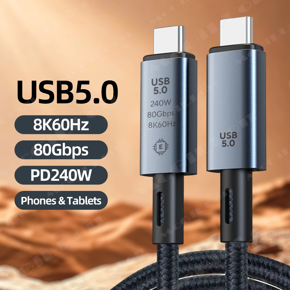 Cable USB5 de 80 Gbps y 240 W 8K para Thunderbolt 5 Tipo C, Carga Rápida Thunderbolt 4, USB 5.0, Cable de Transferencia de Datos USB-C a C para Portátil