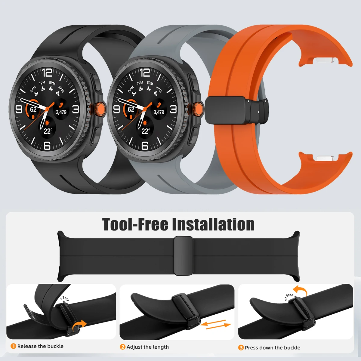 Correa magnética de silicona para Samsung Galaxy Watch 9/8/8Classic, pulsera deportiva de 46-44-40mm, accesorios para Galaxy 9