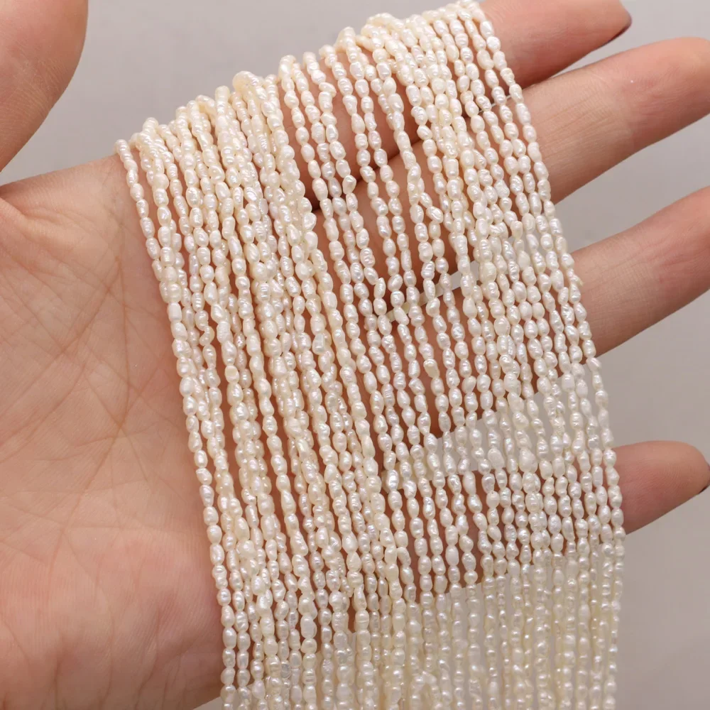 Cuentas de perlas naturales de agua dulce, cuentas de aislamiento sueltas en forma de arroz para la fabricación de joyas, accesorios de pulsera de collar DIY, tamaño 1,8-2mm