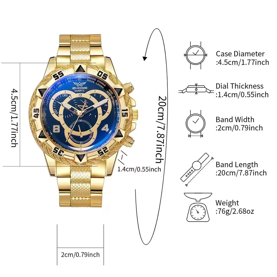 Relojes de negocios para hombre, reloj de cuarzo con esfera árabe y correa de acero para hombre (sin caja)