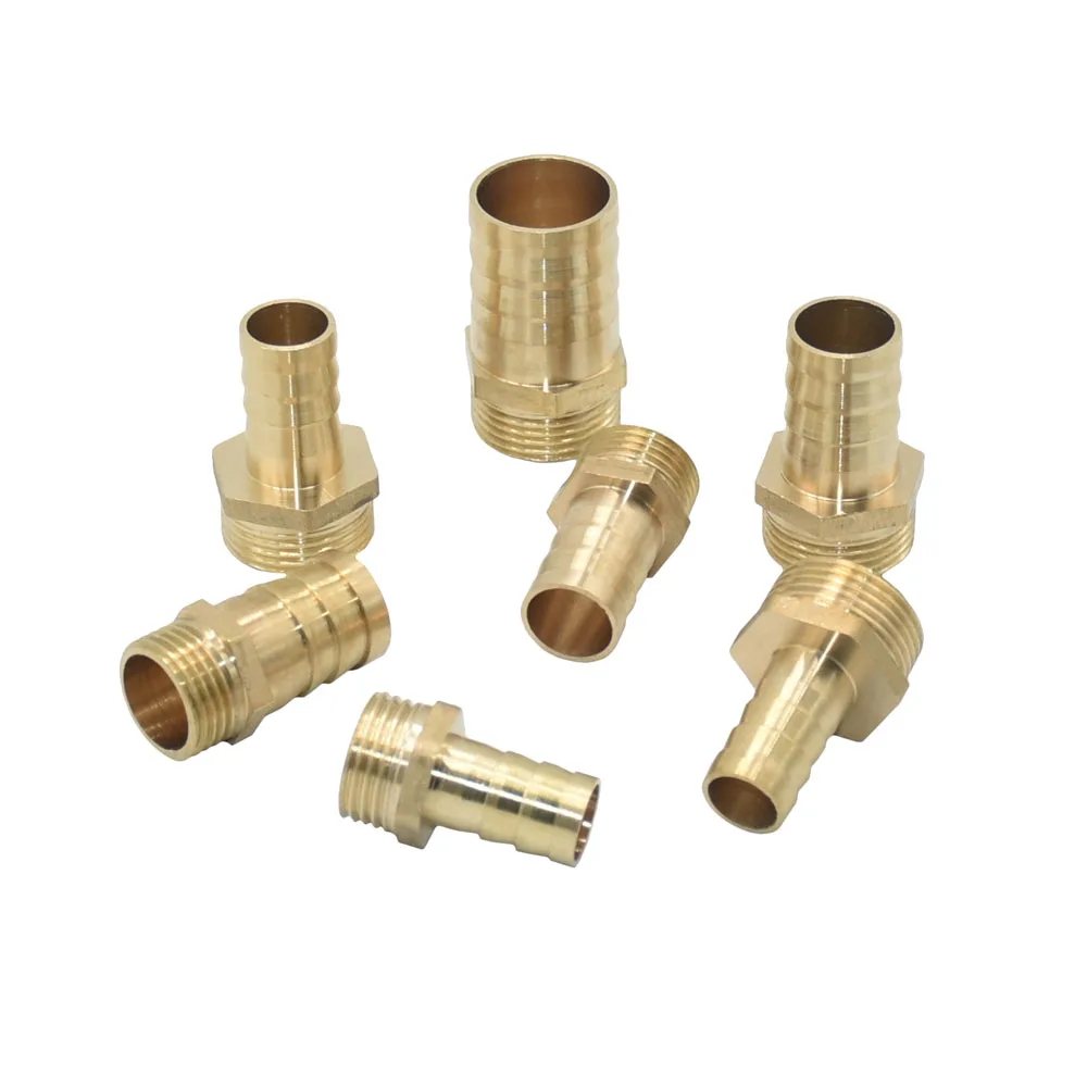 Conector de manguera de latón de 14/16/19/25mm, conector de tubo de rosca macho de 1/2 3/4 ", acoplador de tubo de aire y aceite de agua de cobre