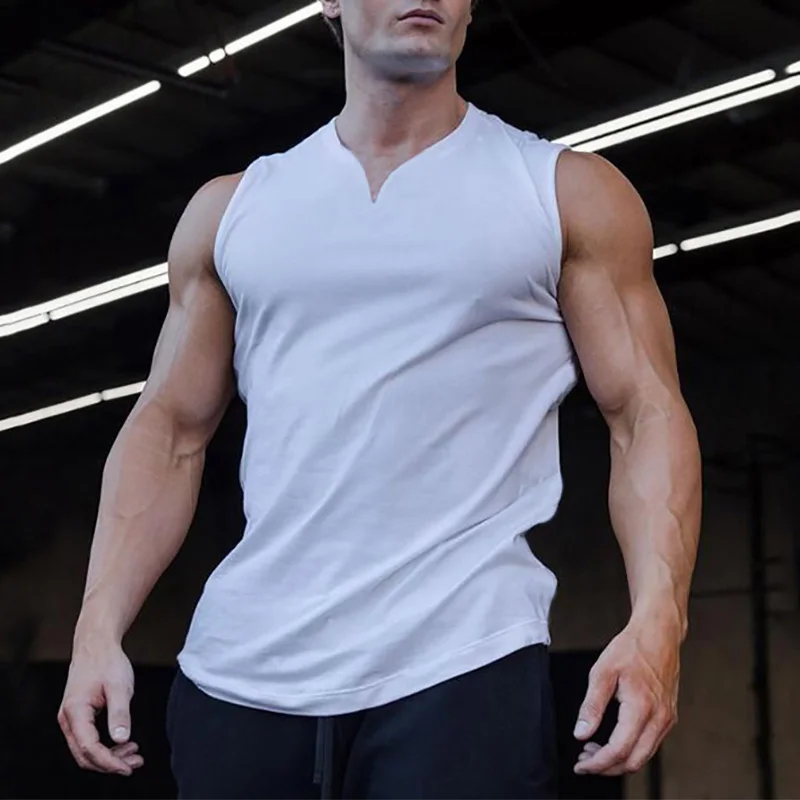 Camisetas sin mangas transpirables de algodón con cuello en V para hombre, camisetas sin mangas para gimnasio, entrenamiento, correr, deporte, Fitness, culturismo, ropa muscular, verano