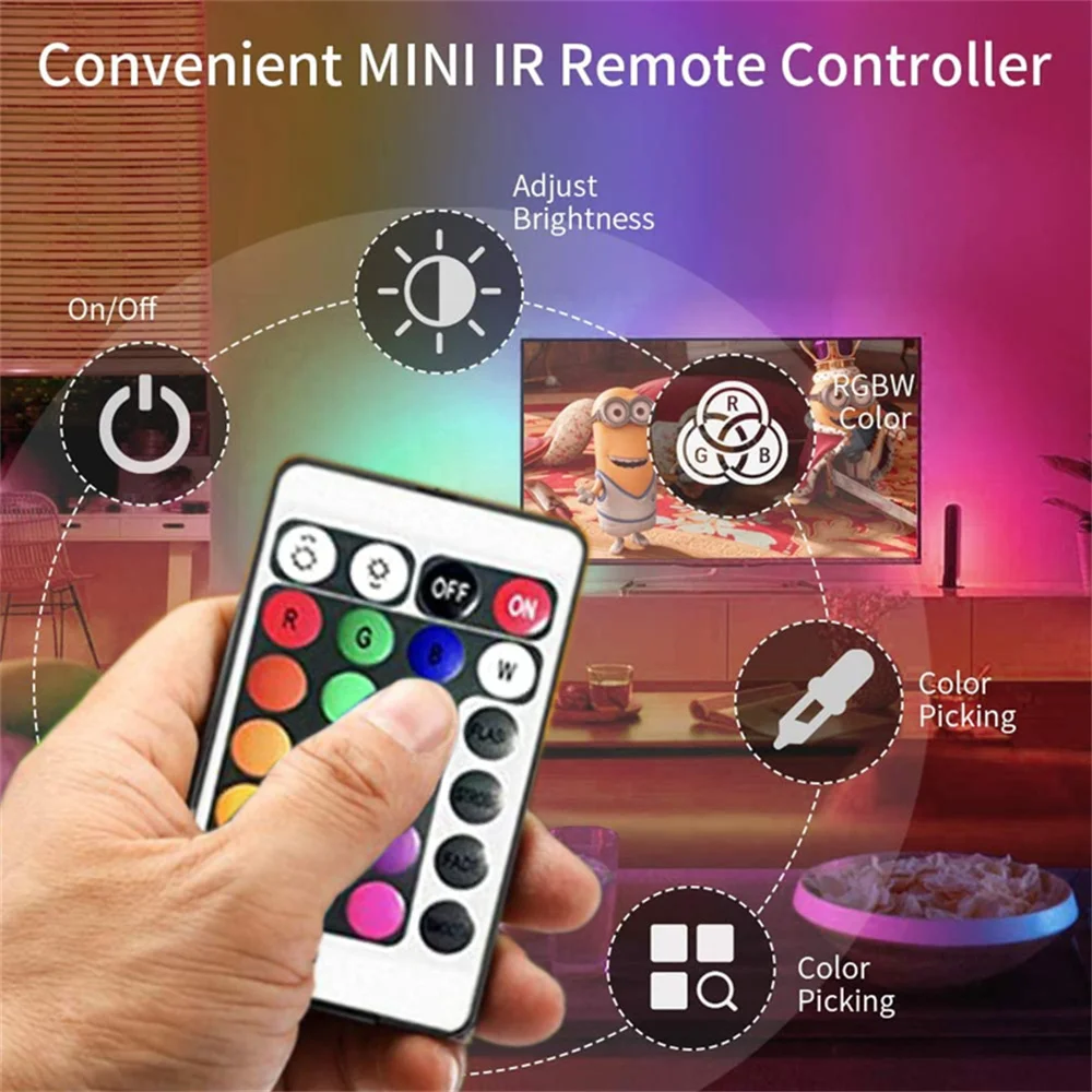 Luces LED RGB con batería, tira de luces LED USB de 5V, cinta Flexible con Control remoto por infrarrojos para decoración de retroiluminación de TV y habitación del hogar