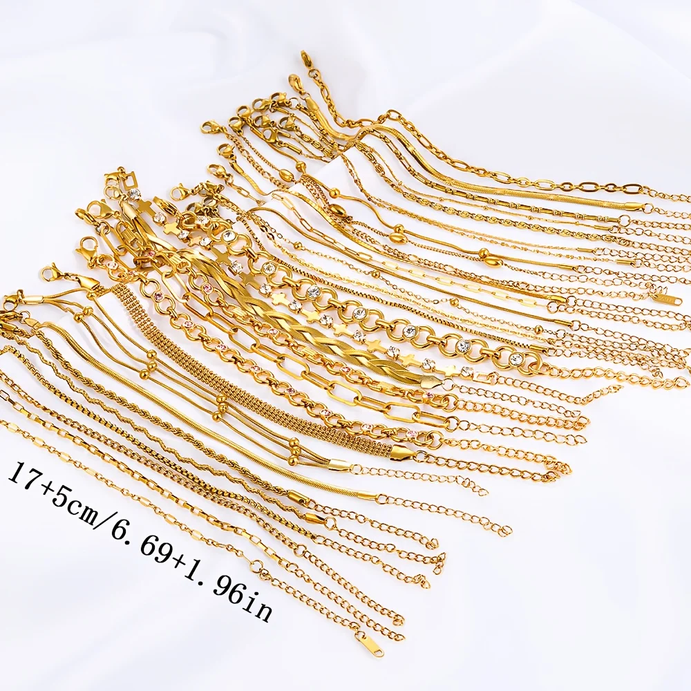11 piezas【Aleatorio】Pulseras de acero inoxidable a la moda para mujer, elegantes y lujosas, juego de joyería para mujer que no se decolora, adecuado para uso diario y fiestas, regalo de cumpleaños