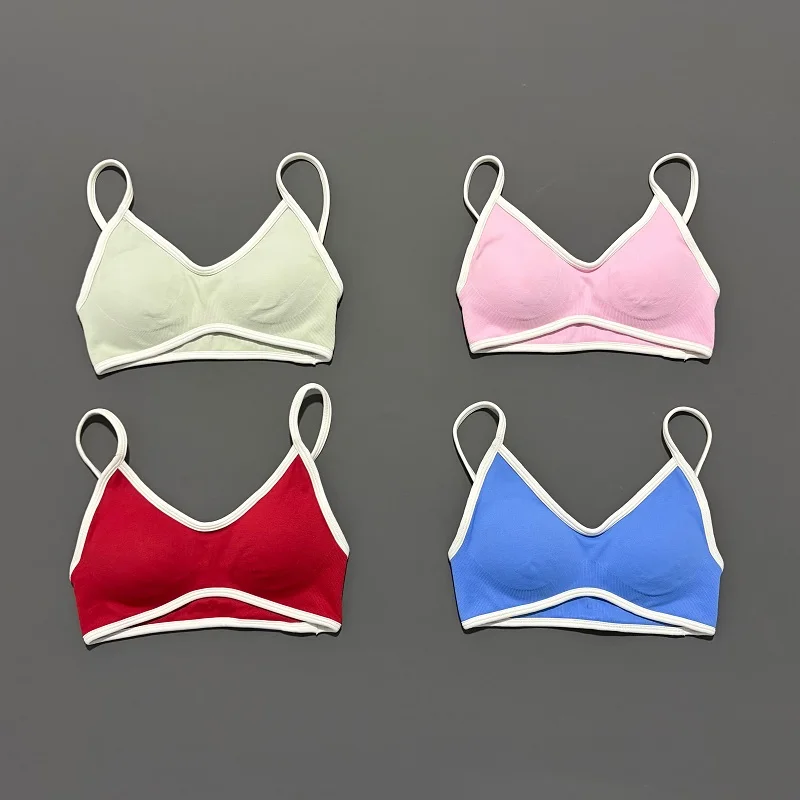 HISTELLO-Sujetador deportivo para mujer, ropa interior Sexy de punto, sujetador de línea de contraste, Top, ropa de Yoga sin costuras, ropa deportiva para correr, entrenamiento, sujetadores de gimnasio