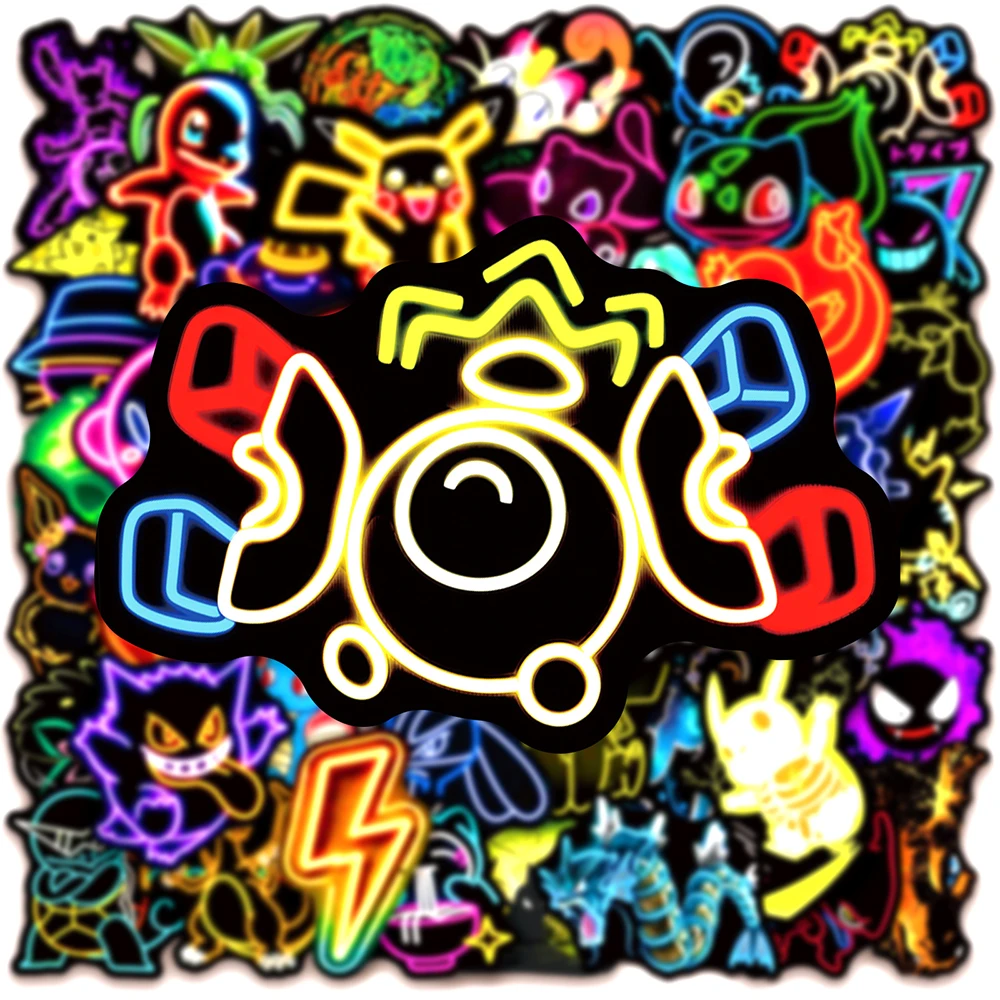 10/30/50 Uds. Cool dibujos animados luz de neón Anime Pokemon pegatinas Pikachu calcomanías de dibujos animados portátil motocicleta teléfono pegatina estética Juguetes