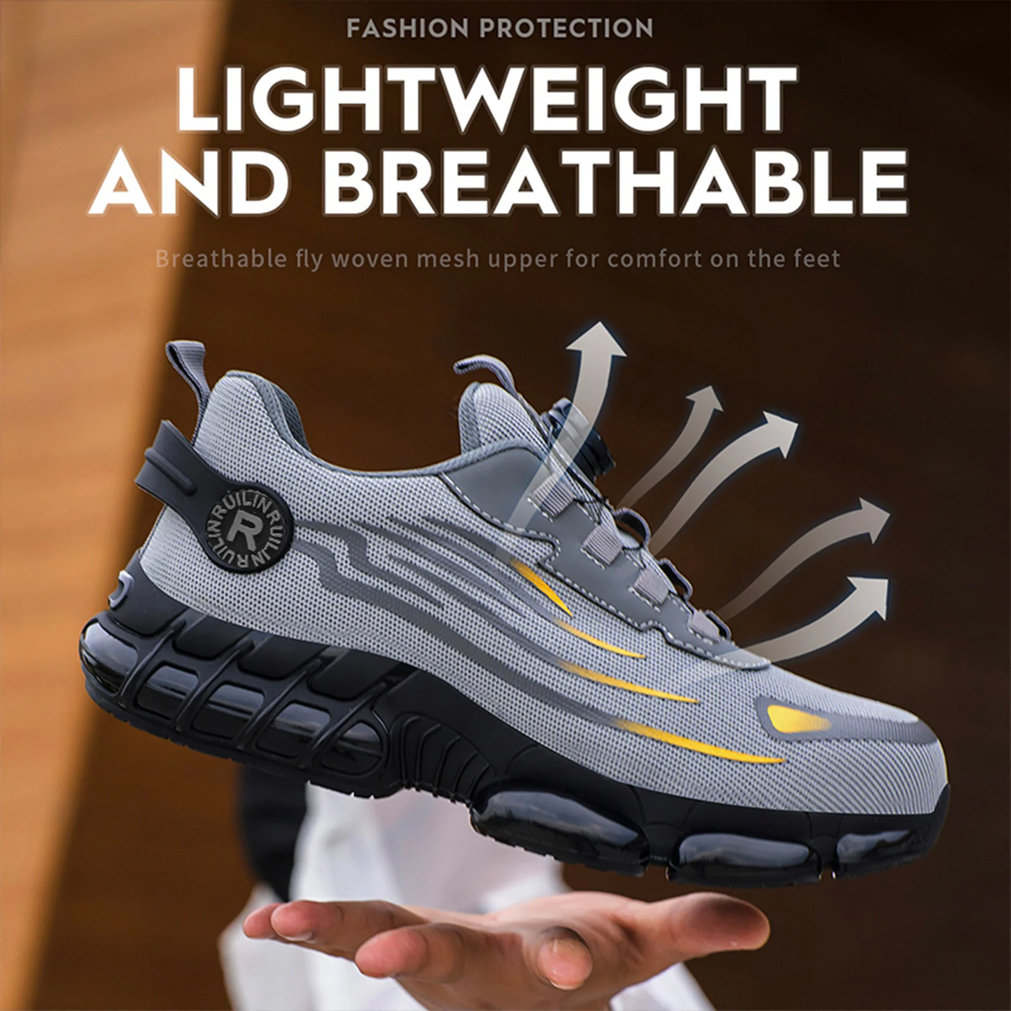 Zapatos de Seguridad con Botón Giratorio, Zapatos de Trabajo con Punta de Acero para Hombre, Zapatos Deportivos de Moda para Hombre, Botas de Protección de Seguridad, Zapatos de Trabajo para Hombre