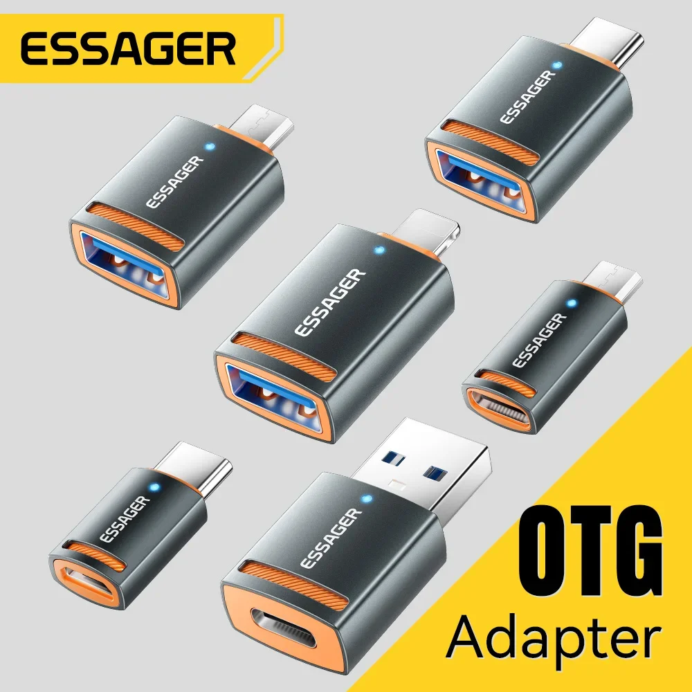 Adaptador Essager USB3.0 OTG Tipo-C USB-A Micro Hembra a USB Micro iPad Tipo-C Macho, Convertidor para Macbook, Xiaomi, iPhone OTG