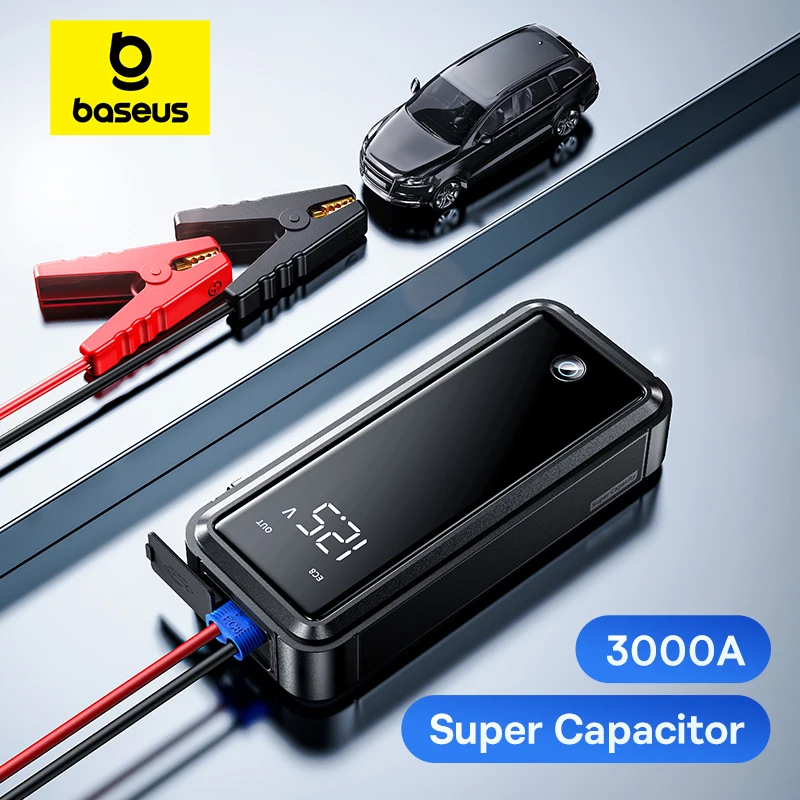 Arrancador de Coches Baseus Super Capacitor Mega 3000A, 12V, Dispositivo de Arranque de Emergencia para Automóviles, para Gasolina y Diésel