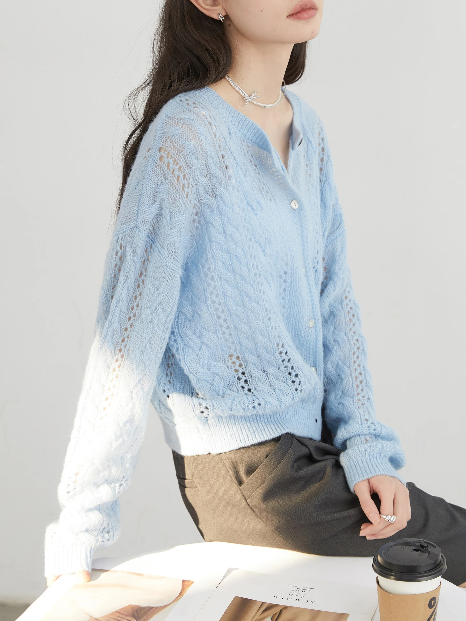 Cárdigan femenino CHIC VEN, suéteres de punto huecos de Mohair informales sueltos, jerséis cortos para mujer, Tops para primavera y verano 2025