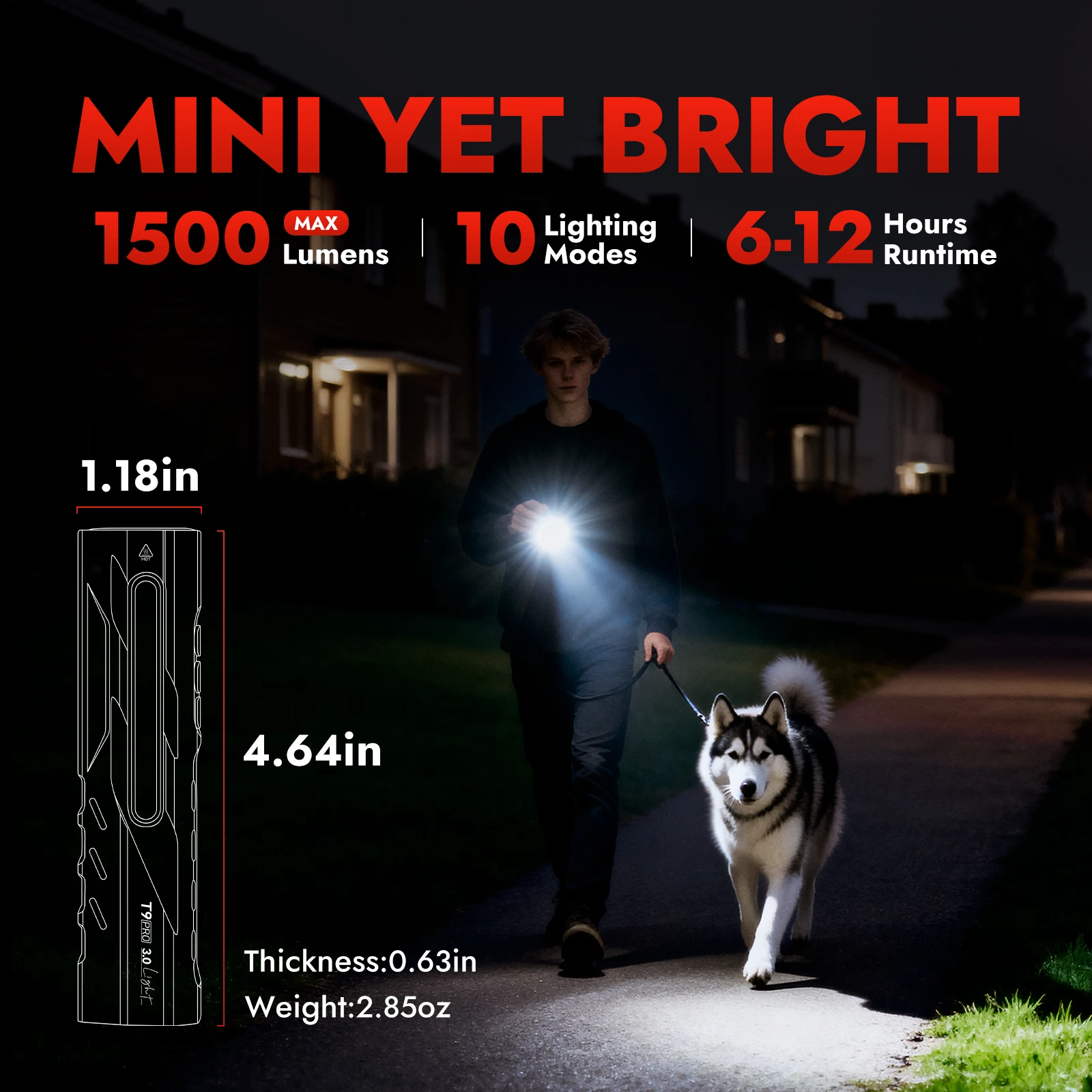 Linterna LED de Llavero Warsun T9PRO, 1500Lm, Mini Linterna Portátil con Imán, Linterna de Bolsillo, Luz de Trabajo