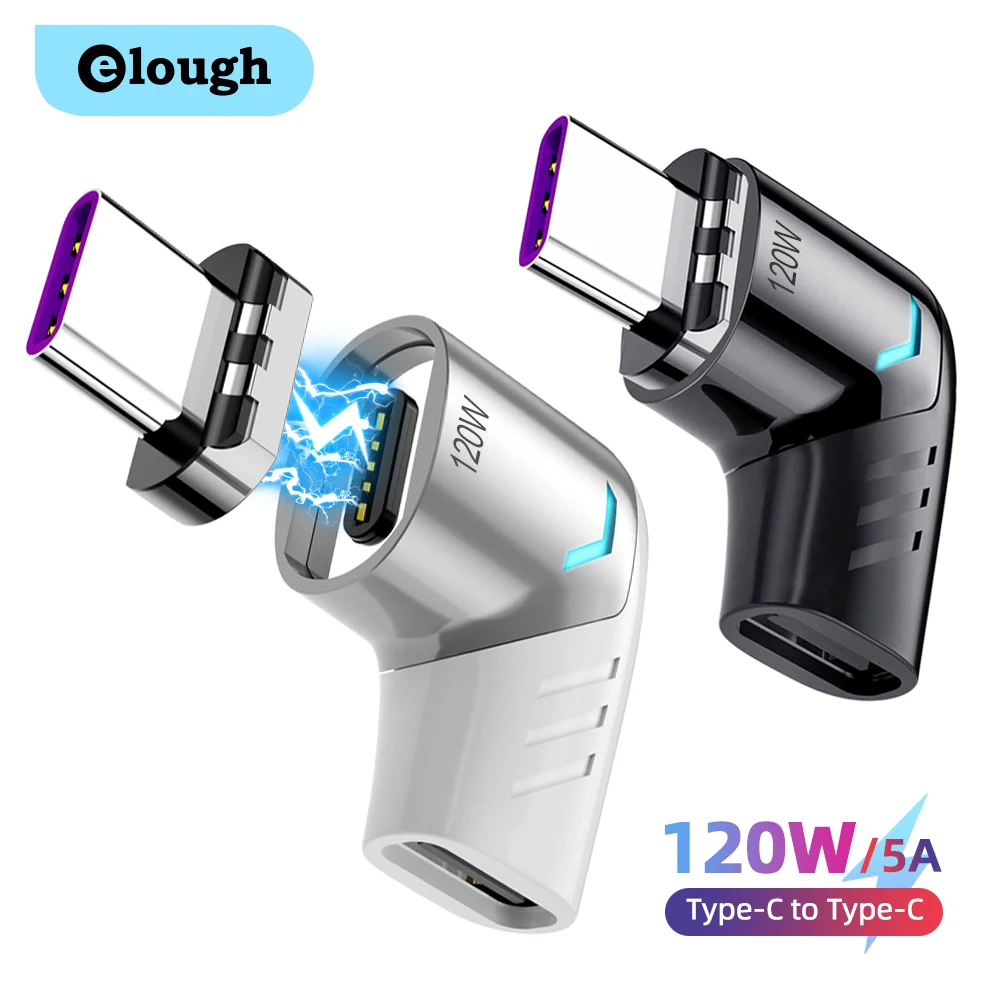 Elough 120W USB tipo C a USB C adaptador magnético 90 grados convertidor magnético de carga rápida para Macbook iPad Pro Switch Samsung