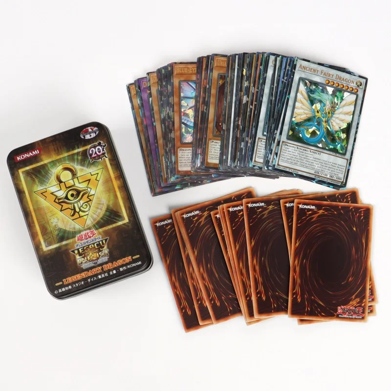 72 Uds. Tarjetas Yugioh con caja de hojalata Yu Gi Oh tarjeta holográfica versión en inglés letra dorada duelo enlaces tarjeta de juego ojos azules Exodia
