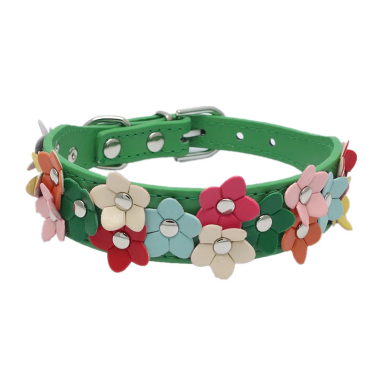 Collar portátil de flores para perro, correa de cuero PU con cadena para gato, correa para el cuello para Animal pequeño, medio y grande, peluche, Chihuahua, Pug, moda