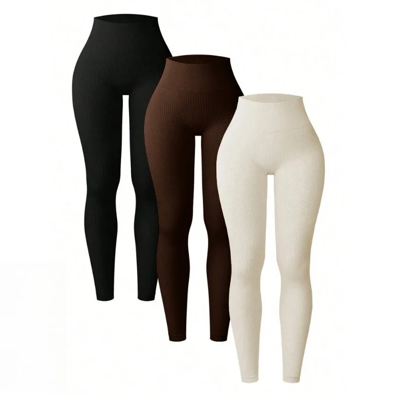 Leggings de punto sin costuras para mujer, mallas ajustadas de cintura alta, pantalones de yoga elásticos para levantar la cadera, ideales para fitness, gimnasio, entrenamiento y running.