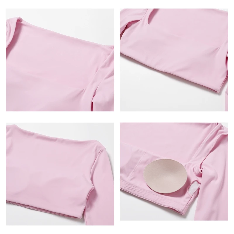 Hearuisavy Ropa Deportiva de Verano de Secado Rápido para Mujer, Top Deportivo con Cuello Cuadrado, Top Corto para Gimnasio, Ropa de Yoga de Manga Larga