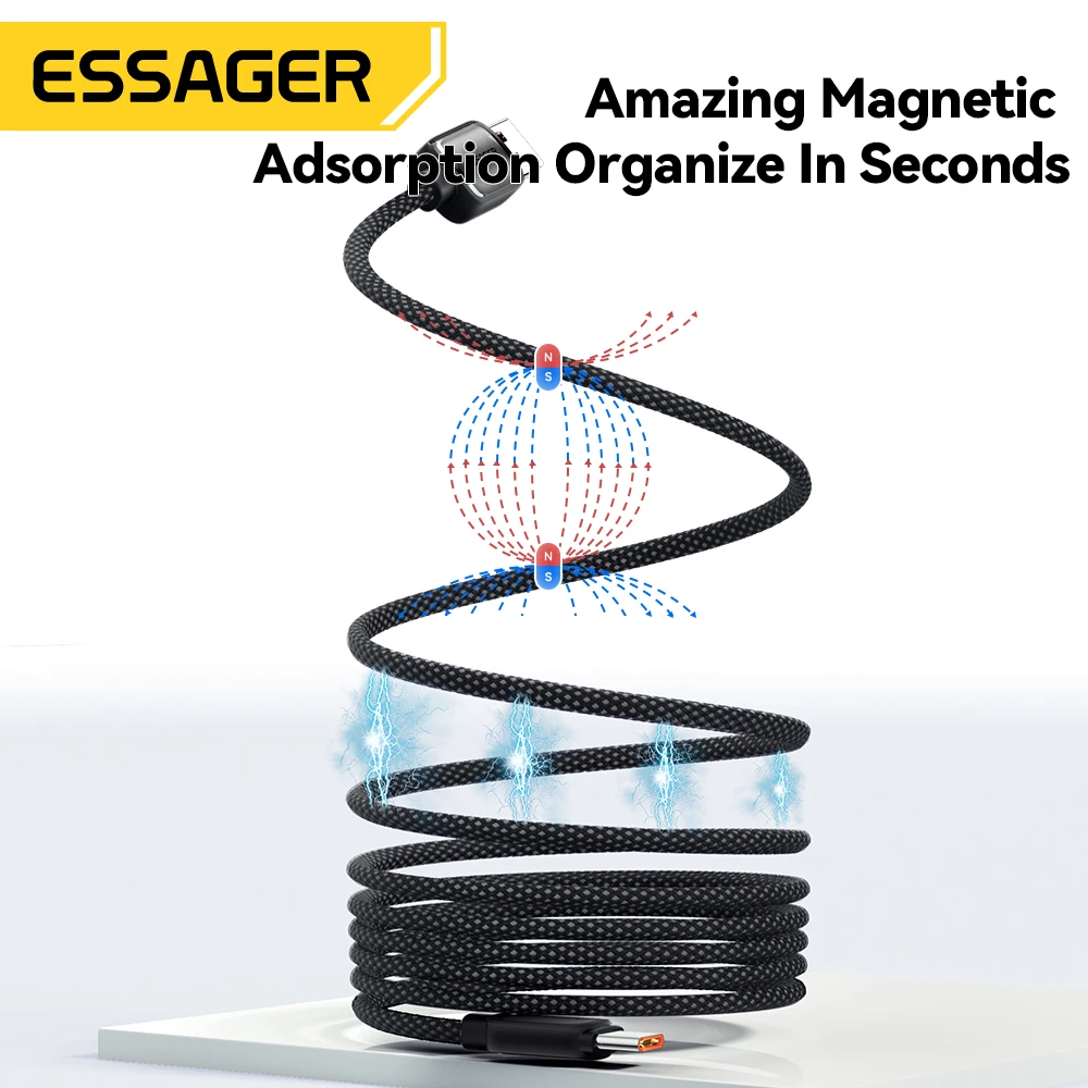Essager 7A USB A a tipo C Cable de carga rápida 100W succión magnética Anti bobinado Cable de datos para iPhone 15 Huawei Xiaomi