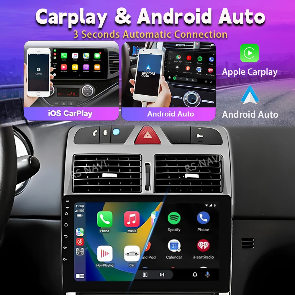 Android 16 para Peugeot 307 307CC 307SW 2002 - 2012 2013 Reproductor Multimedia de Navegación Carplay Auto Estéreo DVD BT Video DSP Radio