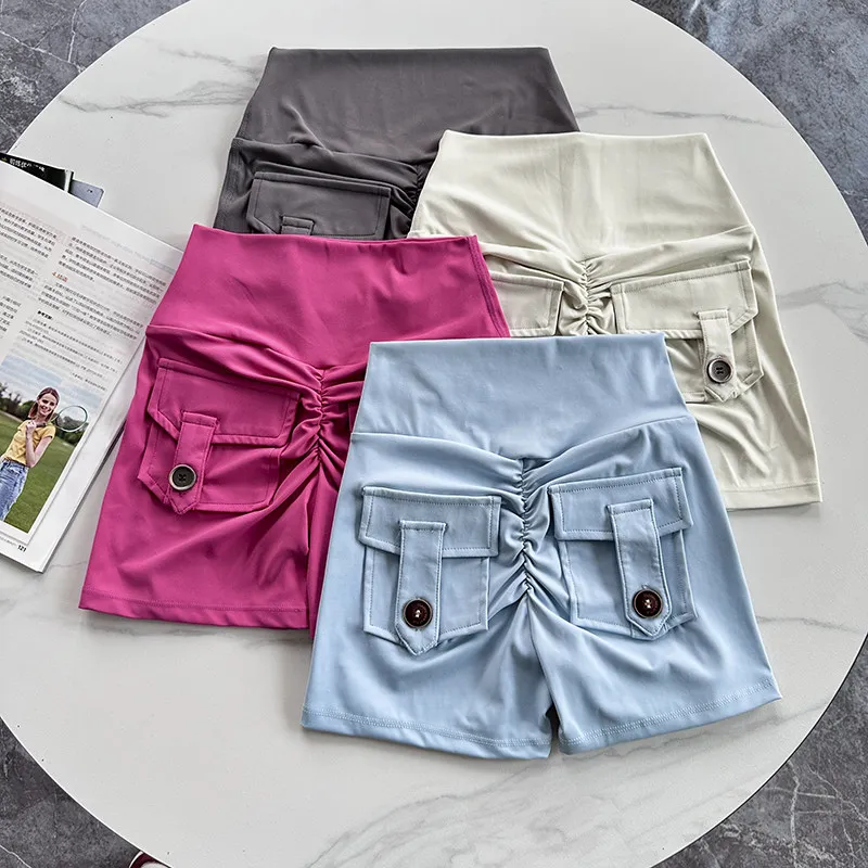 Pantalones cortos deportivos de Yoga para mujer con bolsillos Push-Up Butt Lift Fitness pantalones cortos para correr ciclismo gimnasio medias pantalones cortos de entrenamiento de cintura alta