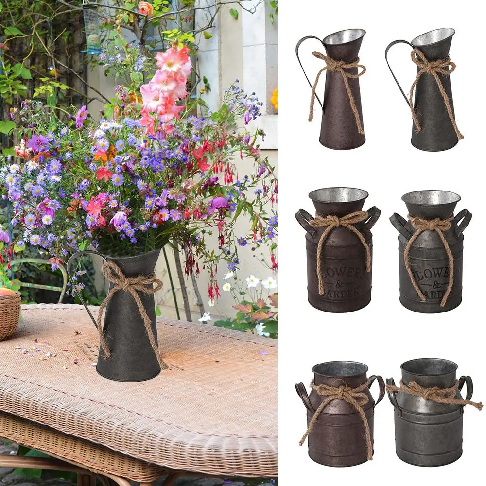Maceta de flores de hierro Vintage de Metal portátil, Cubo de flores de decoración del hogar, estilo Pastoral, maceta de balcón, Cubo de jardín