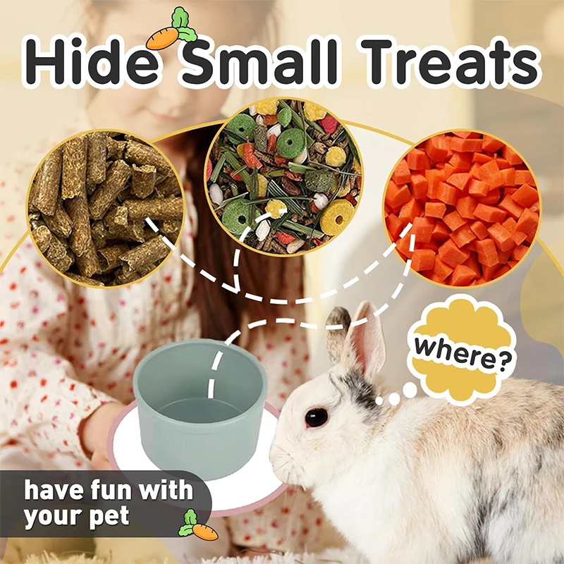 Juguete de tazas apilables para conejos, rompecabezas de animales pequeños reutilizables multicolores para esconder comida, juguetes para mascotas