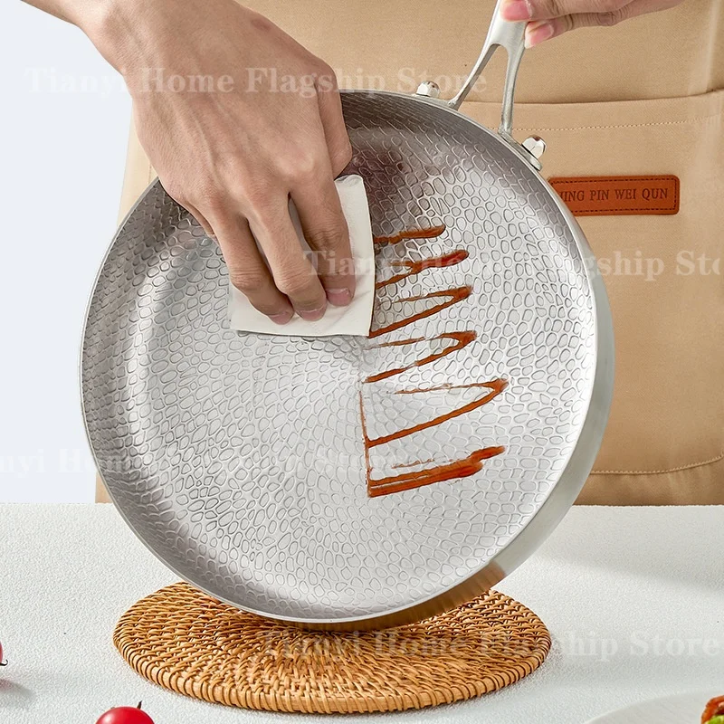 Sartén antiadherente de 20/24/28cm, Wok de titanio y acero inoxidable para el hogar, sartén para carne de huevo, Cocina de Inducción, estufa de Gas, utensilios de cocina