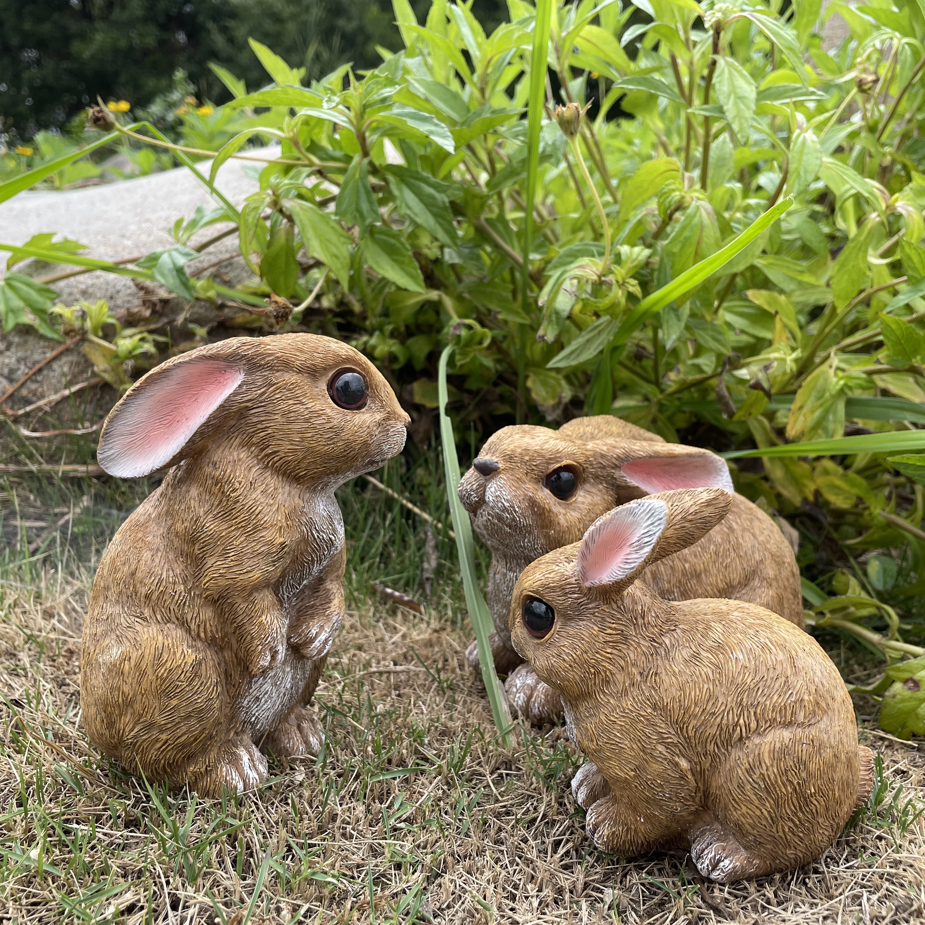 Decoración de conejito para exteriores, Juego de 3, estatuas para el hogar, jardín, mesa de conejo de pascua, Garde divertido