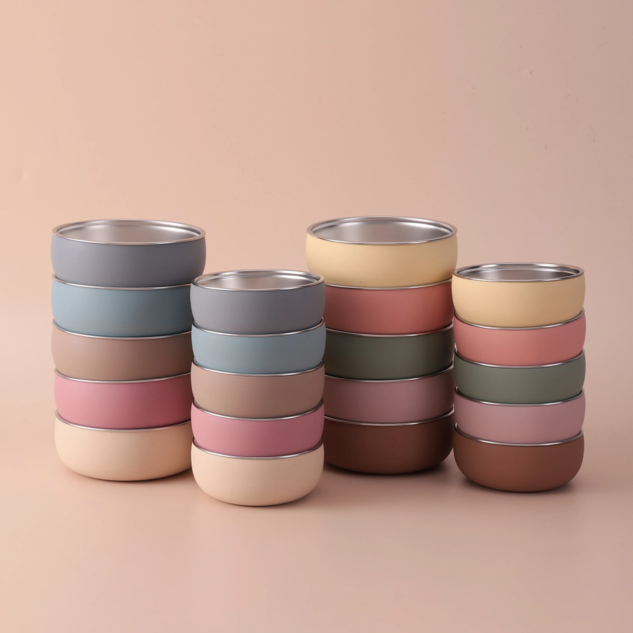 Color niños 2 uds tazón de acero inoxidable juego de vajilla para alimentación de bebé plato de comida de silicona desmontable sin BPA vajilla para niños