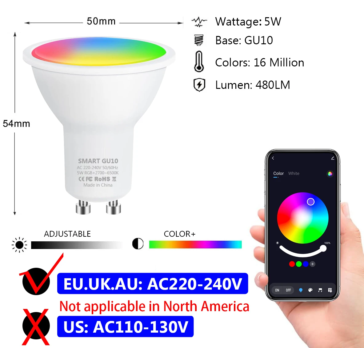 Tuya GU10 lámpara APP Control bombilla inteligente WIFI Bluetooth RGB 220V bombillas LED 5W regulable vida inteligente para habitación hogar grupo