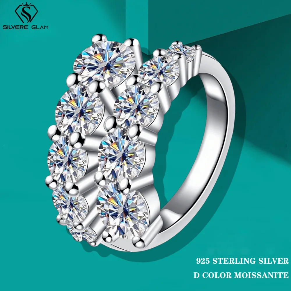 TY 925 anillos de moissanita de plata bandas de mujer 10 piedras diamante brillante vástago giratorio anillo de boda joyería de compromiso