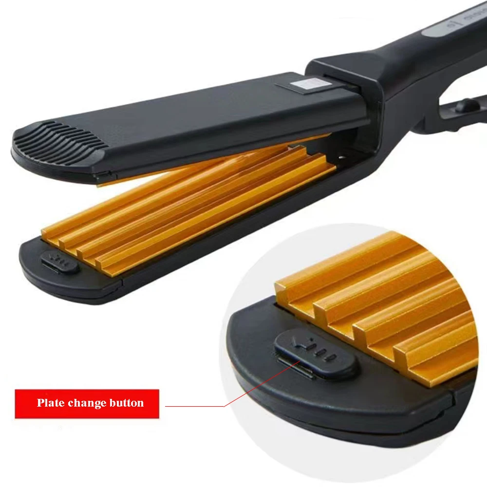 Plancha de pelo profesional de cerámica con placas anchas corrugadas para rizar y ondular el cabello