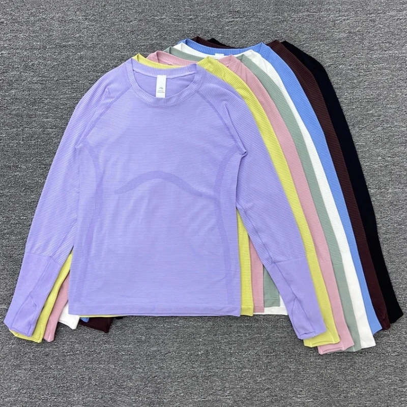 Camiseta deportiva ajustada de manga larga para Yoga para mujer, camiseta de entrenamiento de Pilates sin costuras elástica transpirable, camiseta para correr y Fitness