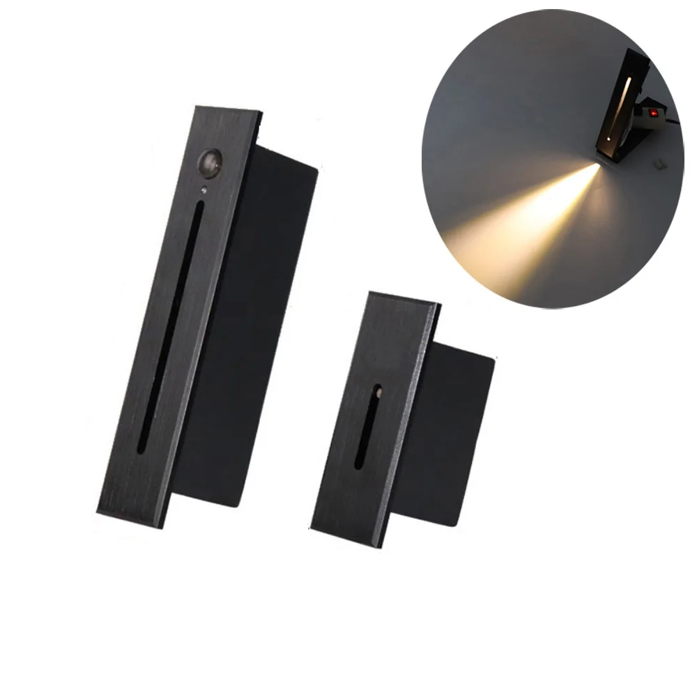 Lámpara de pared Led nocturna con Sensor de movimiento PIR, luz de escalera de 3W, detección de movimiento humano infrarroja delgada, iluminación para escalones, pasillo, escaleras y escaleras