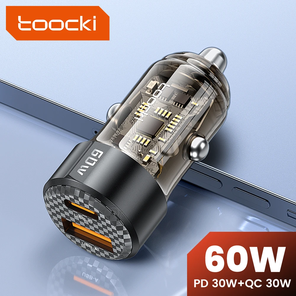 Toocki 60W USB cargador de coche carga rápida QC PD SCP 6A USB tipo C carga rápida de coche para iPhone 15 14 13 Huawei Samsung Xiaomi
