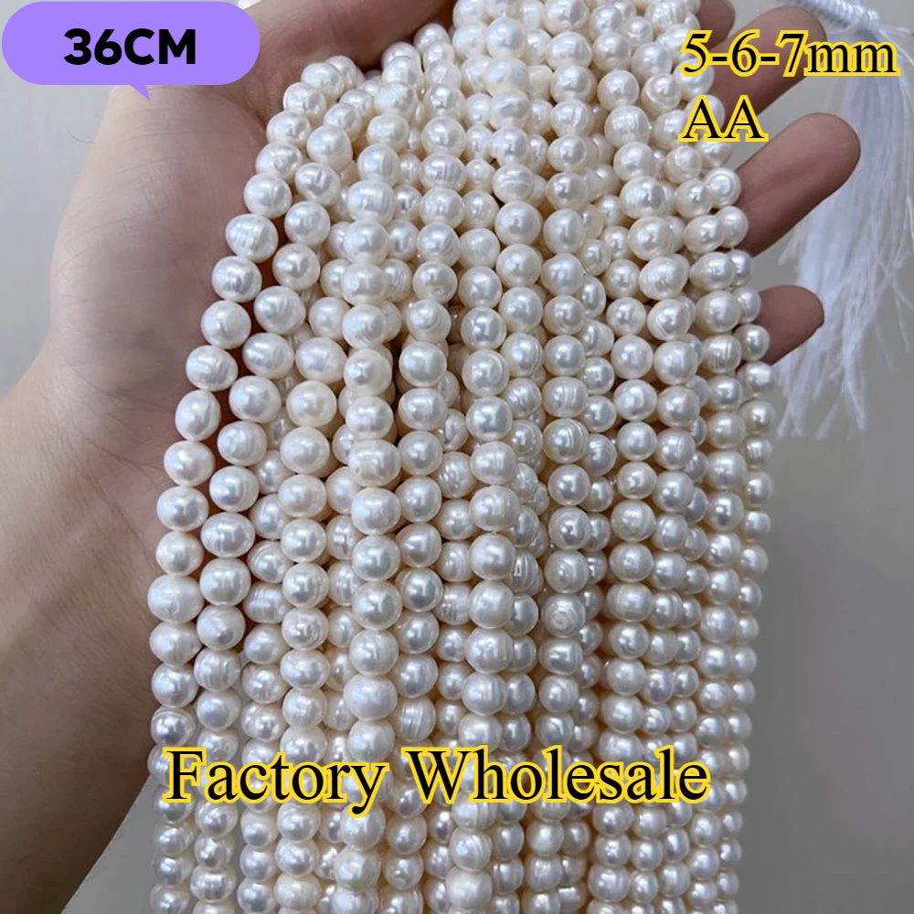 5-6-7mm AA Radiant blanco redondo fino Natural perla de agua dulce cuentas aisladas joyería hacer DIY collar pulsera accesorios mujeres