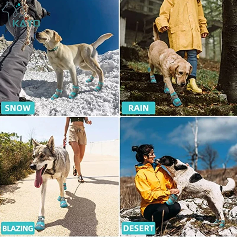 Juego de 4 zapatos para perros, botas reflectantes impermeables para perros, botines cálidos para la nieve y la lluvia, calcetines antideslizantes, calzado para perros medianos y grandes