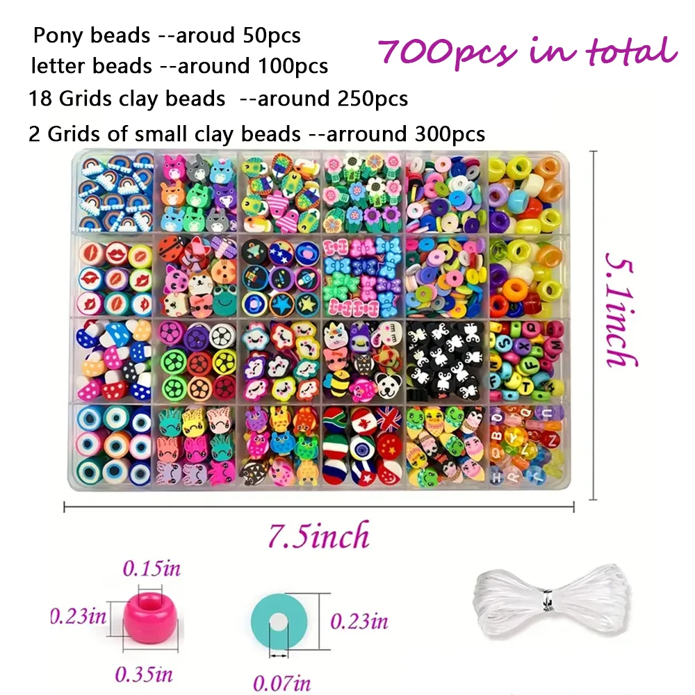 Kit de fabricación de joyas, 700 Uds., manualidades con cuentas DIY para collares y pulseras, acrílico, arcilla suave, dijes de animales, juegos de cuentas de arcilla polimérica