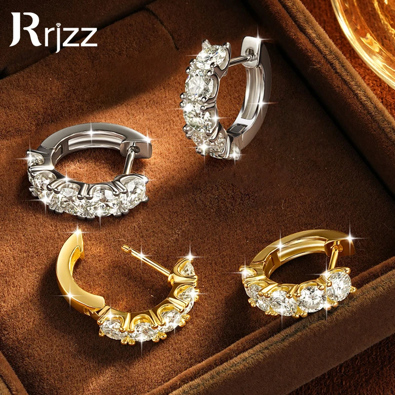 Rrjzz Pendientes de aro de moissanita de 4 mm para mujer, certificados, corte redondo, color D, diamantes creados en laboratorio, tipo Huggie, regalos de joyería