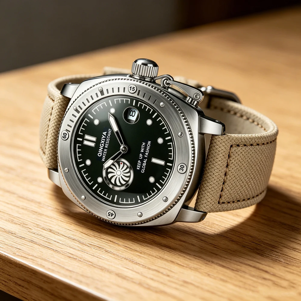 Reloj de cuarzo QINGXIYA, nuevo diseño de segunda esfera, correa de lona de alta calidad, resistente al agua, calendario, relojes deportivos para hombre