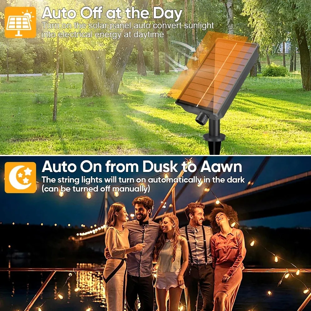 Guirnaldas de luces alimentadas por energía Solar LED ST38 para exteriores, USB y carga Dual Solar, luces de cadena para porche, jardín, Camping