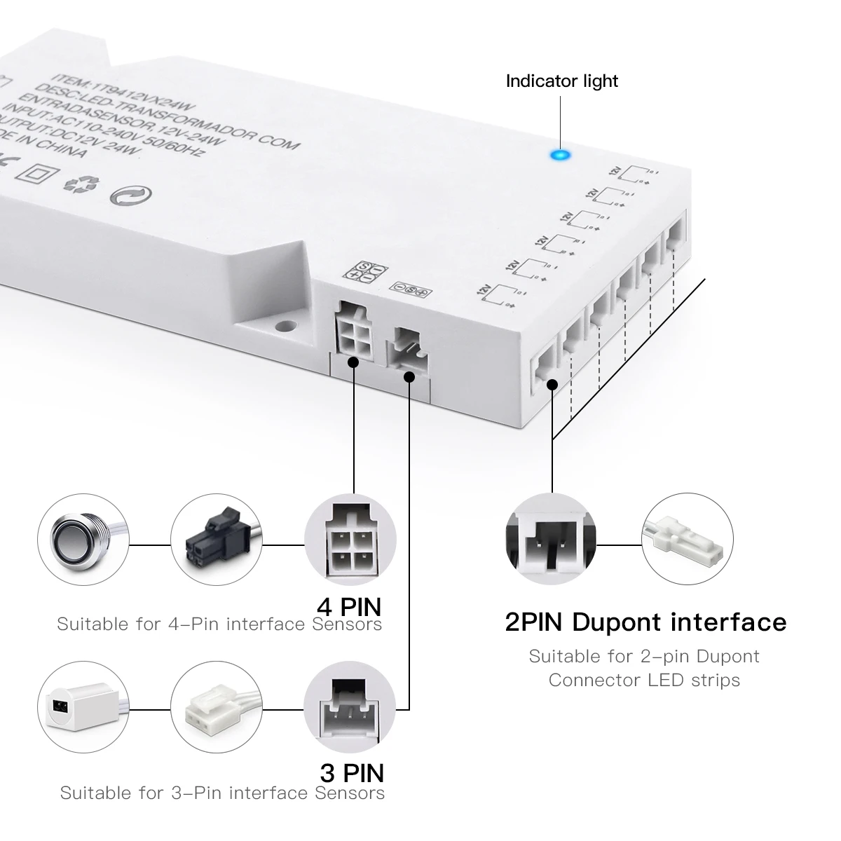 Transformador de iluminación LED DC12V 2A 3A 5A 8A, adaptador de fuente de alimentación, puerto Dupont, controlador de tira LED, bricolaje, armario para el hogar, estante de luz