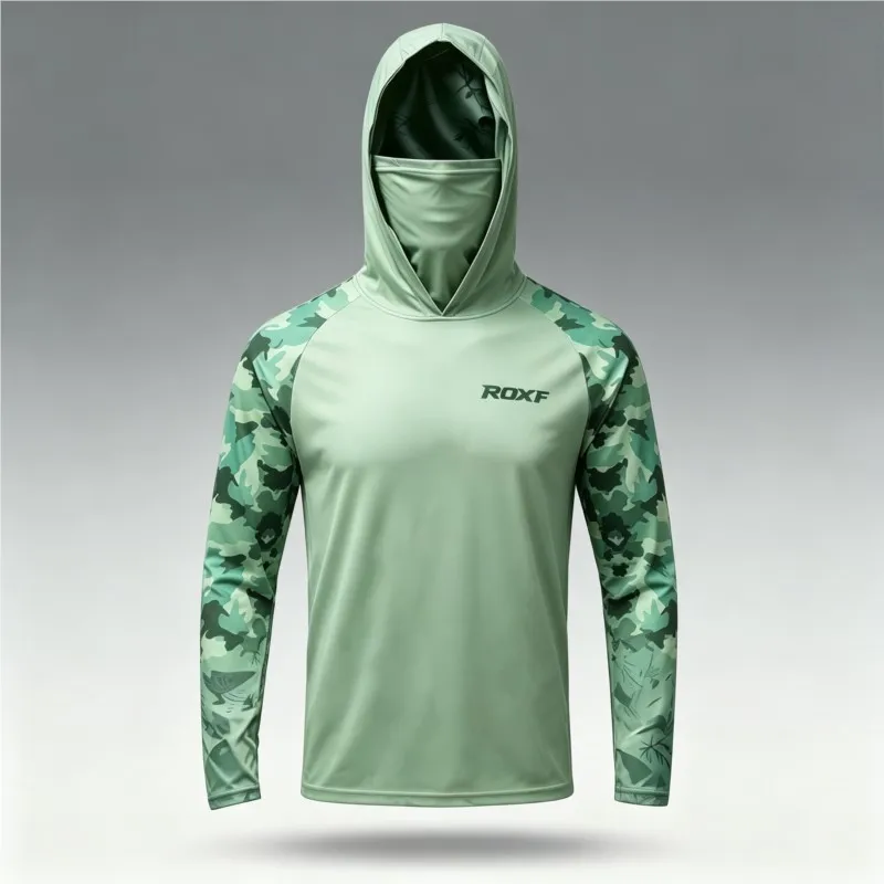 Camiseta de pesca de manga larga con protección solar y sombrero de pescador, ropa de secado rápido para hombre para viajes de pesca al aire libre en verano