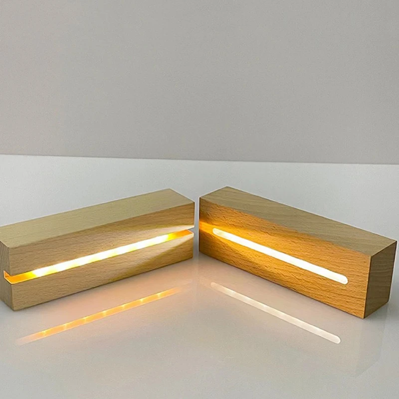 Soporte de exhibición de luz Led con Base de madera de 5,9 pulgadas con batería AAA para lámpara de noche acrílica personalizada arte de vidrio de resina DIY