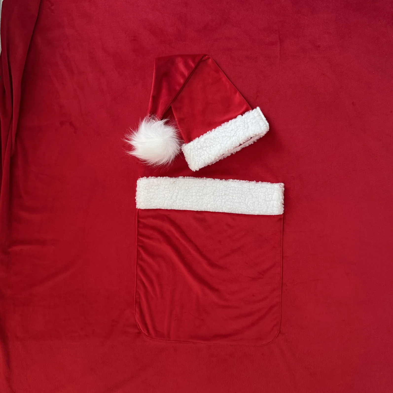 Conjunto de ropa de fotografía para recién nacido, sombrero de Navidad + tela de fondo de bolsillo, 2 uds., accesorio de utilería para fotografía de bebé, traje de Papá Noel