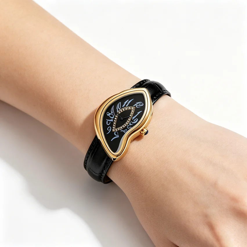 Reloj de Pulsera de Cuarzo con Diseño Surrealista de Reloj Fundido, Correa de Cuero, Creativo y Moderno para Hombre y Mujer