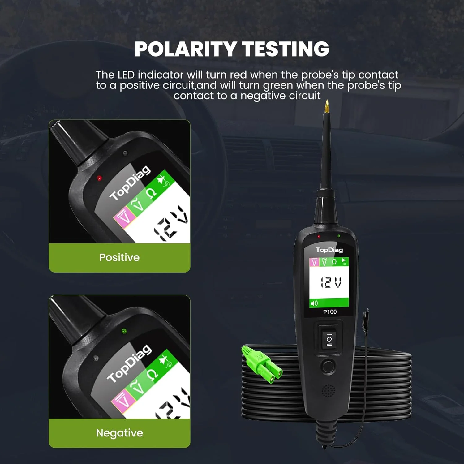 2026 JDiag P100 probador de circuito automotriz Detector de voltaje de coche Kit de sonda de sistema eléctrico AC DC 12V 24V herramienta de diagnóstico de coche